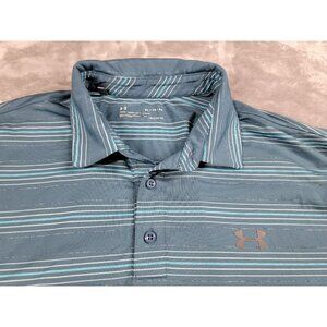 Under Armour Men's Performance Polo Shirt‎ XL Loose HeatGear Striped Teal